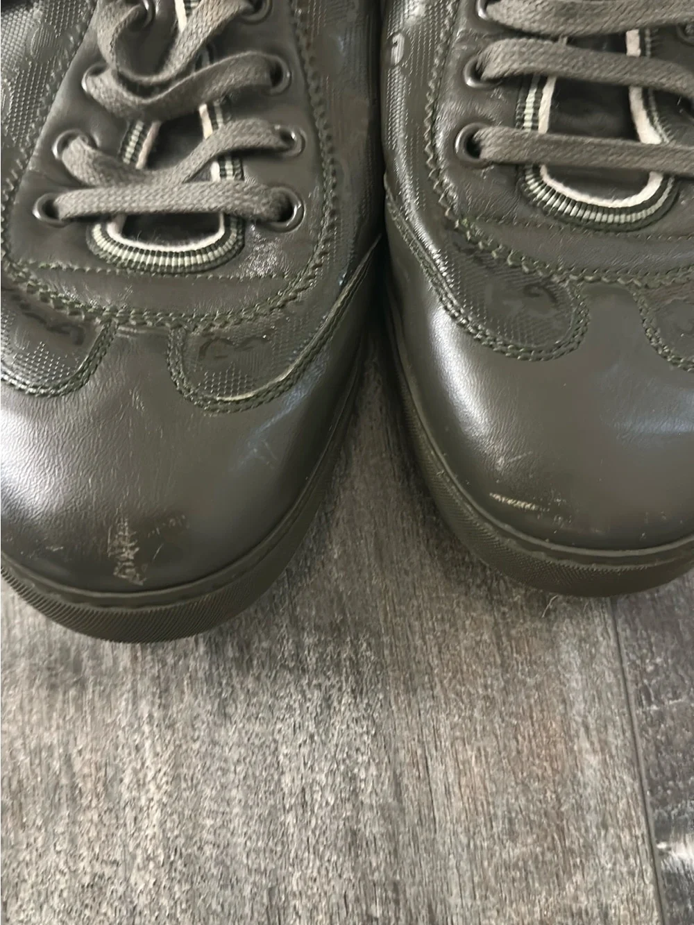 Gucci Men’s IMPRIME Military/Olive Green Metallic Sneakers [233321] sz 8.5 G